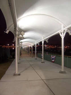 tensile fabric structure with lighting